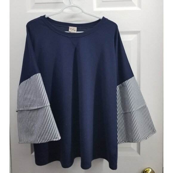 Como Vintage Navy Striped Flare Sleeves 1x - Picture 1 of 5